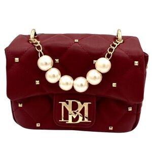 Badgley Mischka NWT Wine Mini Bag with Pearl Chain